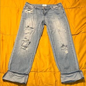 Celebrity Pink Light Blue Distressed Boyfriend Jeans